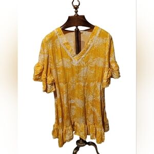 Label Of Love Yellow Babydoll Ruffled Tropical Resortwear Dress Size Medium New!